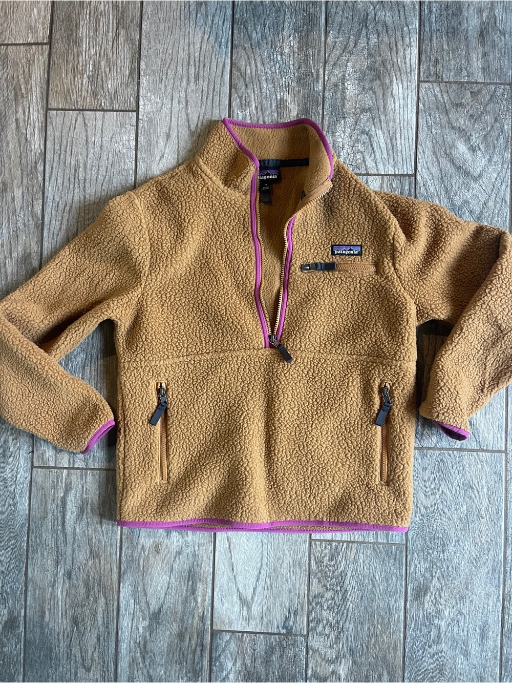 Patagonia Brown with Fuchsia Trim Sherpa Fleece Pullover